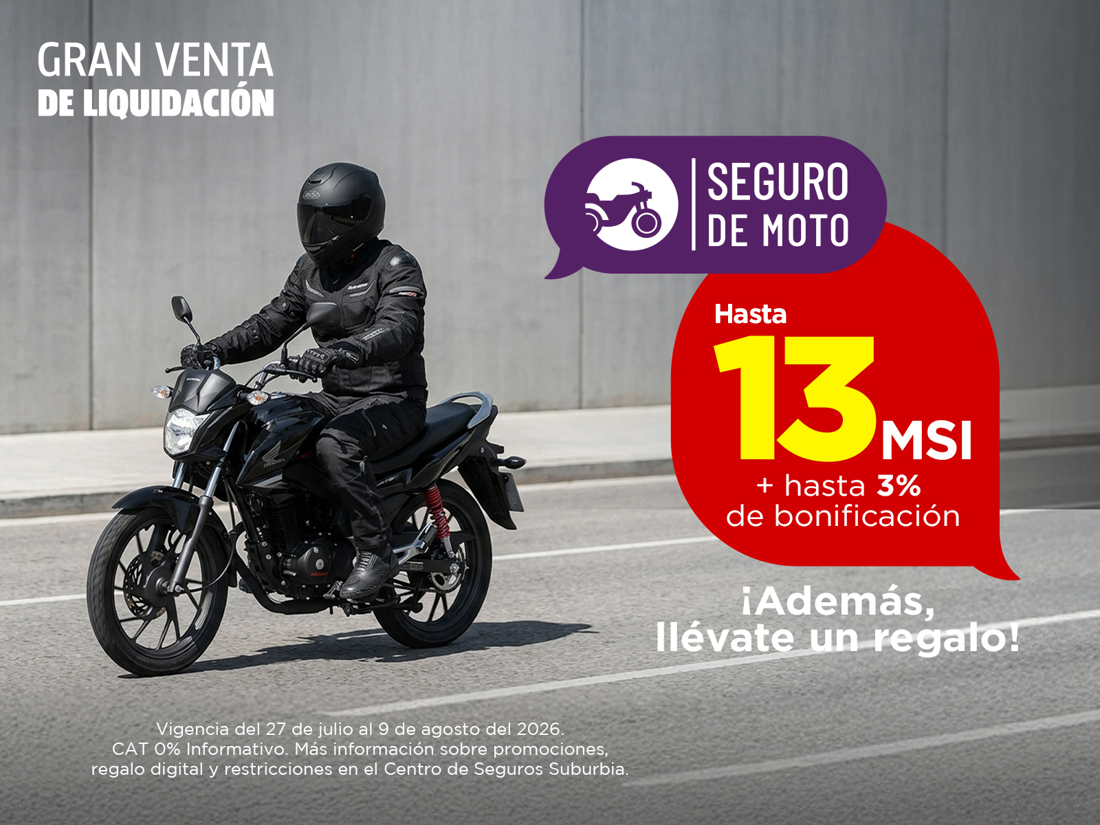 Contrata tu Seguro de Moto en Suburbia a meses sin intereses